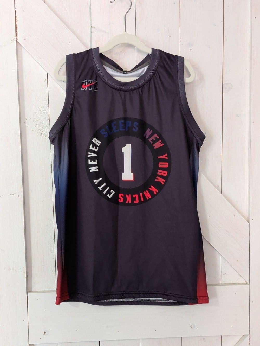 NY Knicks Kids' Jersey #1 Toppin- Black with Red & Blue Accents Youth M